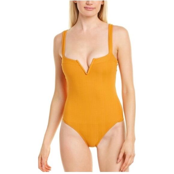 L*Space Pointelle Rib Cha Cha One Piece Orange Swimsuit Size 8 - Picture 1 of 8